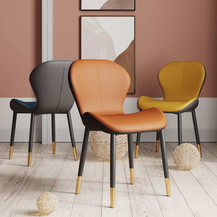 Silla lateral casera contemporánea de cuero con respaldo mate Silla de comedor