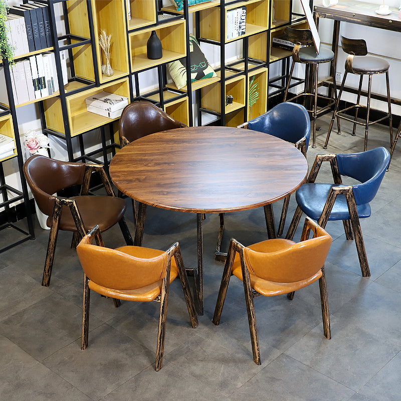 Industrial Style Leather Dining Side Chairs Open Back Dining Armless Chairs