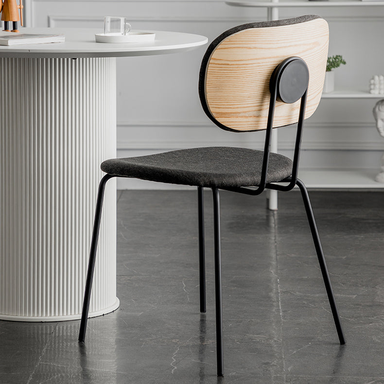 Chaise de salle à manger en tissu de lin de style industriel, chaise sans bras latérale à dossier ouvert