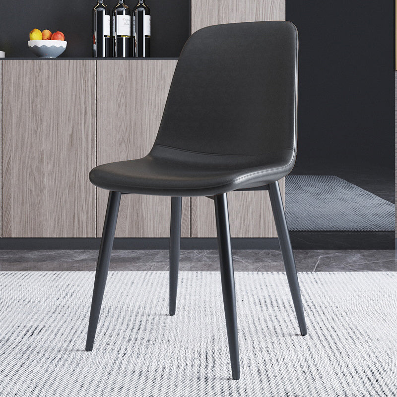 Home Scandinavian Side Chair Solid Back Metal Dining Room Chair with Black Legs