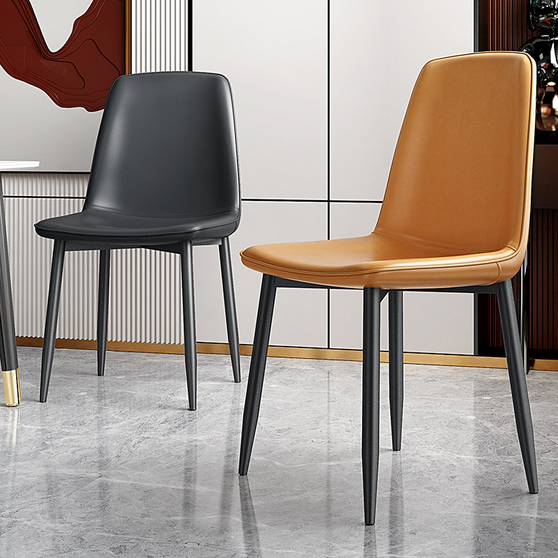 Home Scandinavian Side Chair Solid Back Metal Dining Room Chair with Black Legs