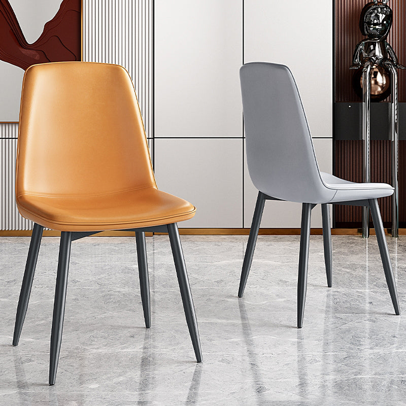 Home Scandinavian Side Chair Solid Back Metal Dining Room Chair with Black Legs