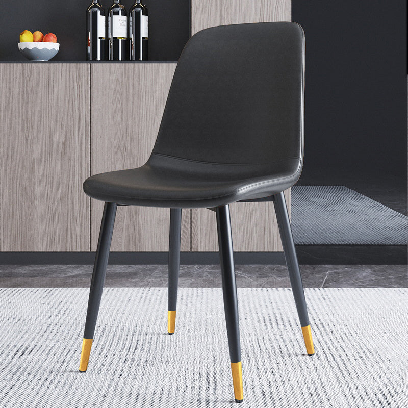 Home Scandinavian Side Chair Solid Back Metal Dining Room Chair with Black Legs