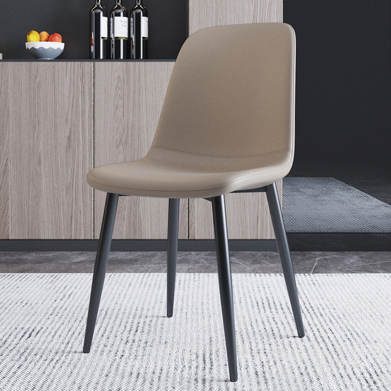 Home Scandinavian Side Chair Solid Back Metal Dining Room Chair with Black Legs