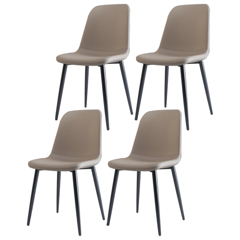Home Scandinavian Side Chair Solid Back Metal Dining Room Chair with Black Legs