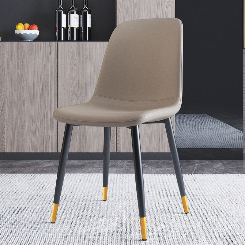 Home Scandinavian Side Chair Solid Back Metal Dining Room Chair with Black Legs