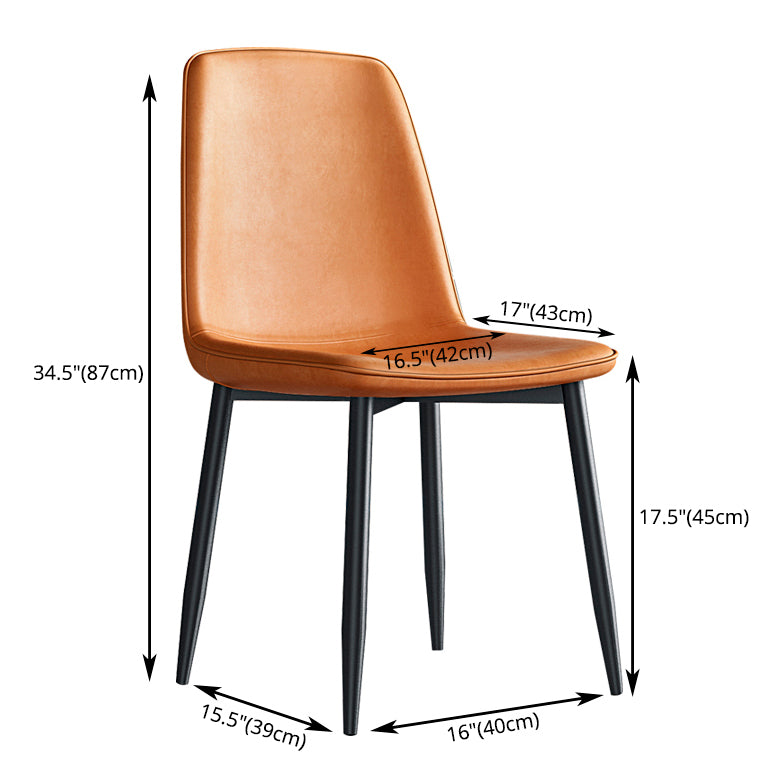 Home Scandinavian Side Chair Solid Back Metal Dining Room Chair with Black Legs