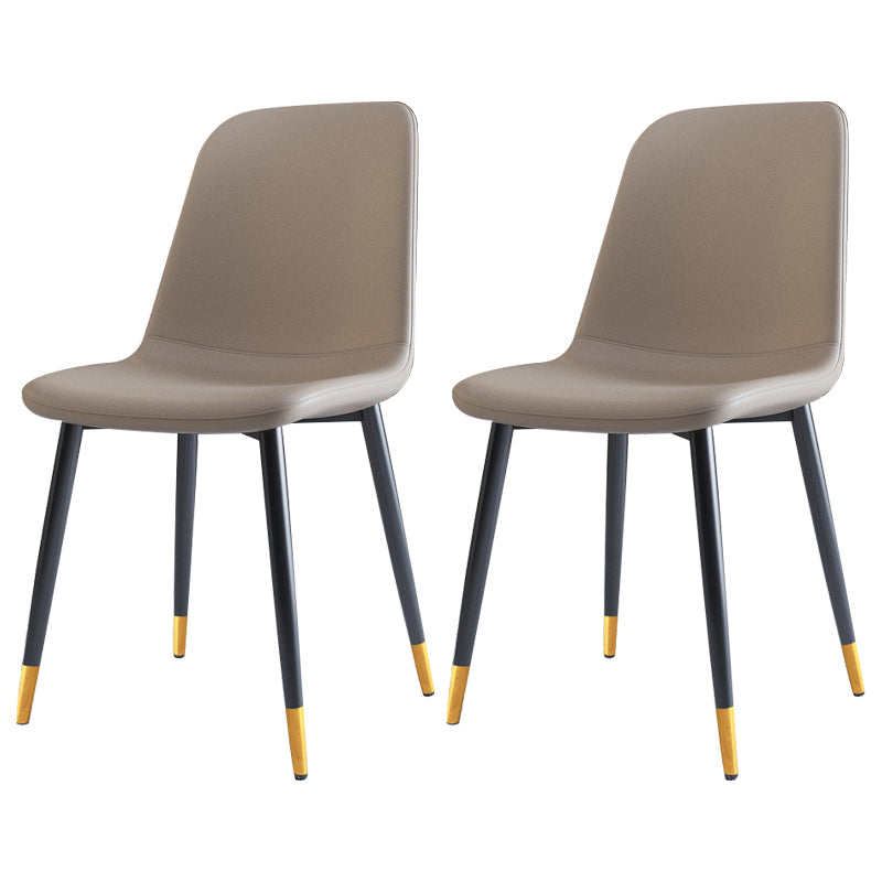 Home Scandinavian Side Chair Solid Back Metal Dining Room Chair with Black Legs