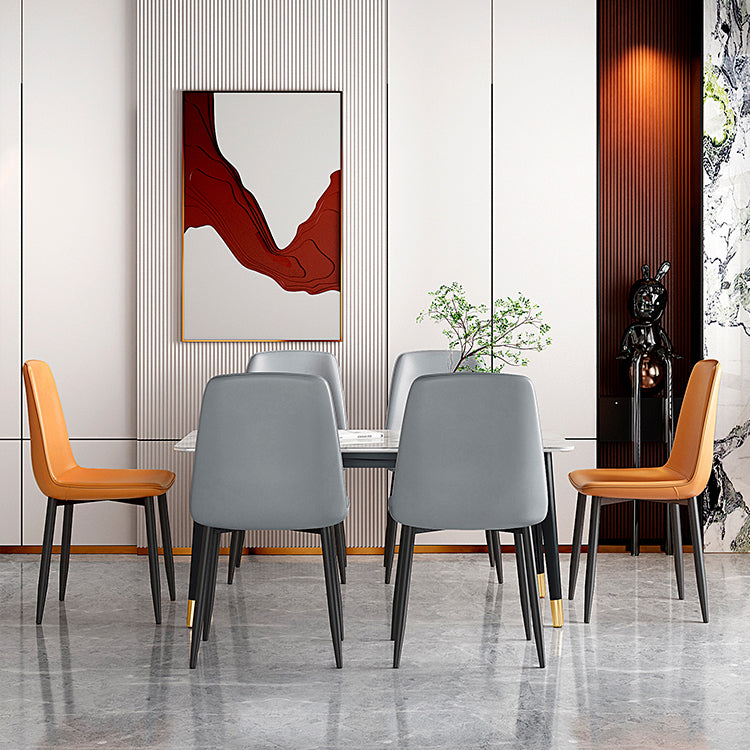 Home Scandinavian Side Chair Solid Back Metal Dining Room Chair with Black Legs