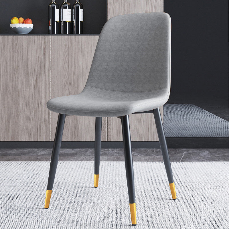 Home Scandinavian Side Chair Solid Back Metal Dining Room Chair with Black Legs