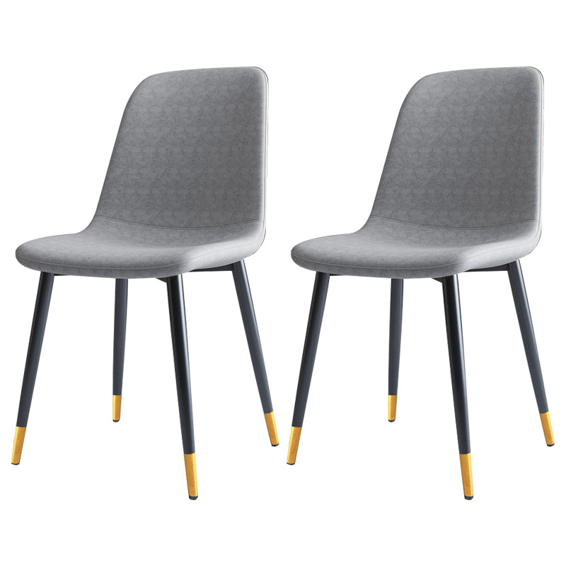 Home Scandinavian Side Chair Solid Back Metal Dining Room Chair with Black Legs