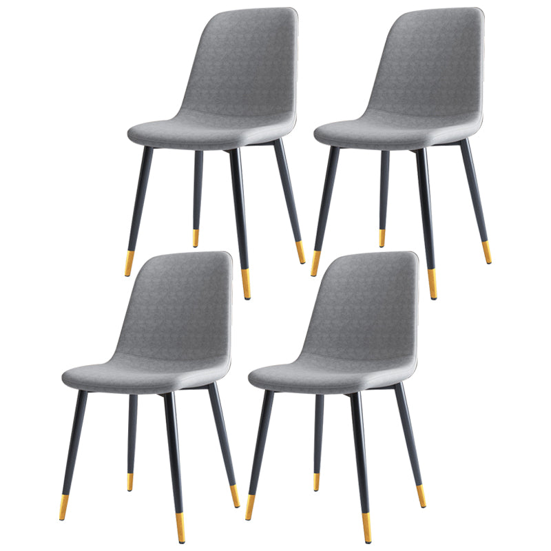 Home Scandinavian Side Chair Solid Back Metal Dining Room Chair with Black Legs