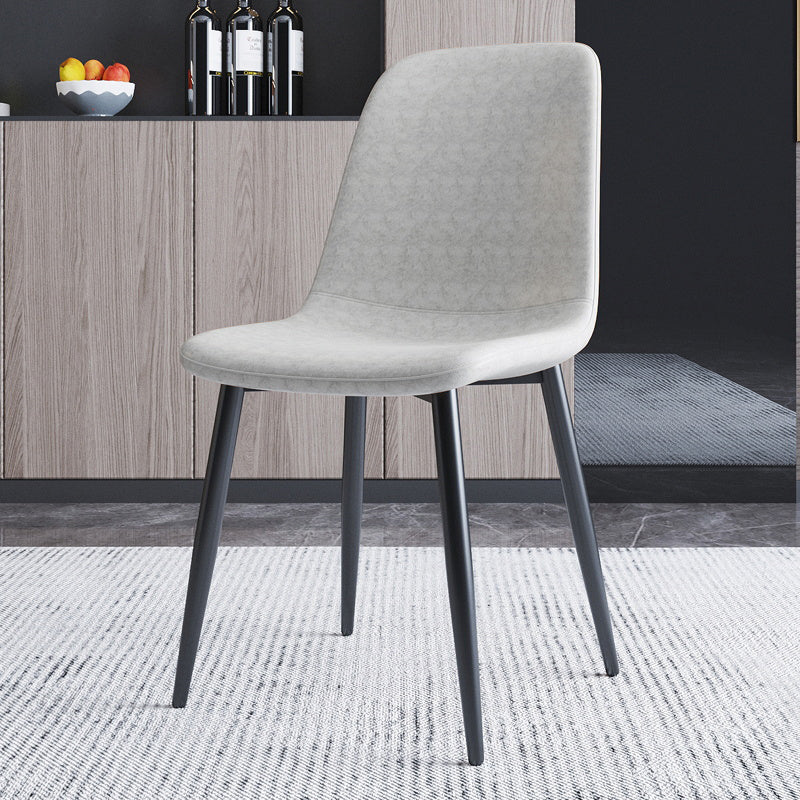 Home Scandinavian Side Chair Solid Back Metal Dining Room Chair with Black Legs