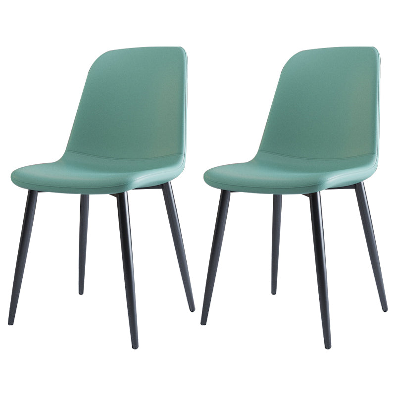 Home Scandinavian Side Chair Solid Back Metal Dining Room Chair with Black Legs