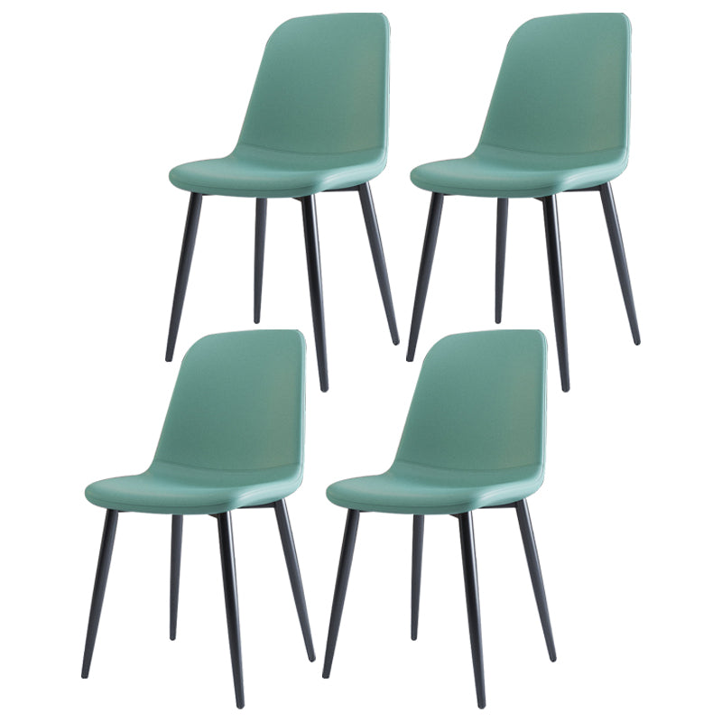 Home Scandinavian Side Chair Solid Back Metal Dining Room Chair with Black Legs