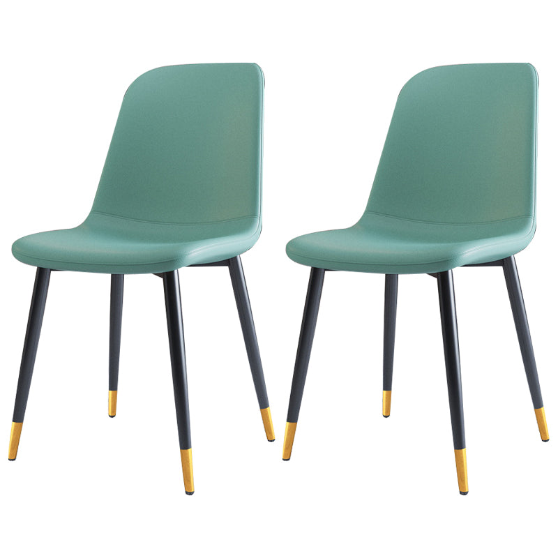 Home Scandinavian Side Chair Solid Back Metal Dining Room Chair with Black Legs