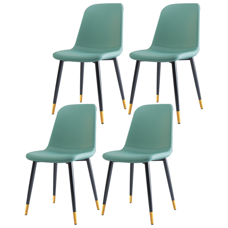 Home Scandinavian Side Chair Solid Back Metal Dining Room Chair with Black Legs