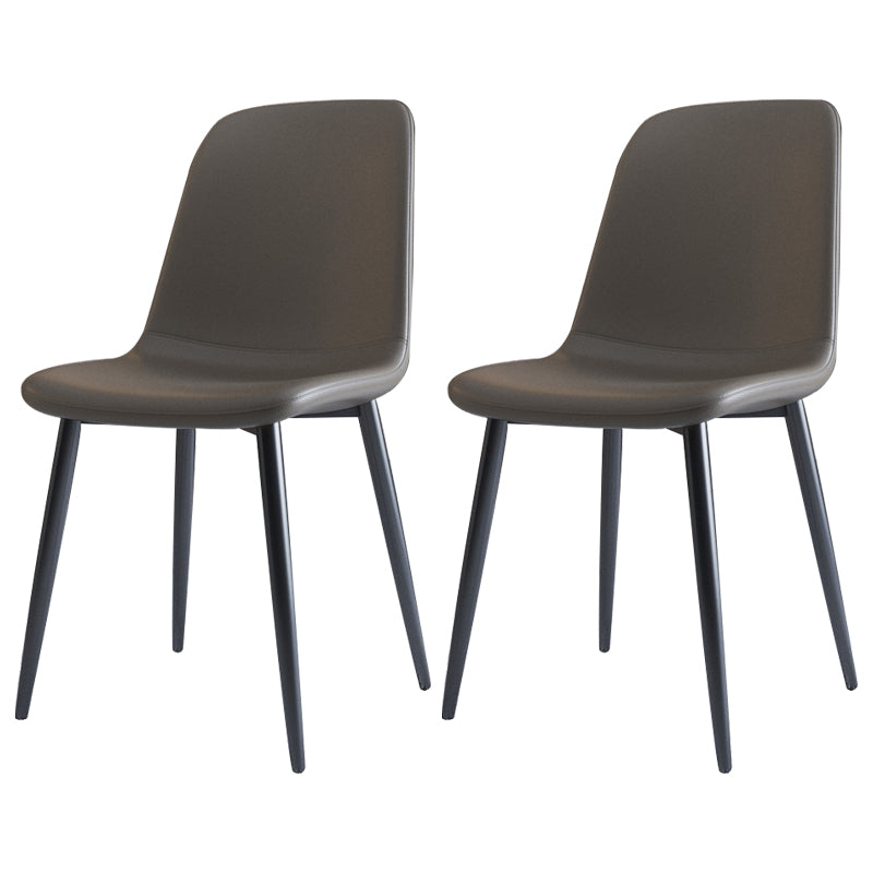 Home Scandinavian Side Chair Solid Back Metal Dining Room Chair with Black Legs