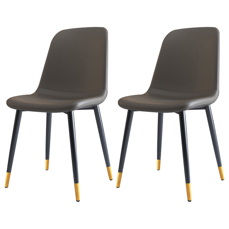 Home Scandinavian Side Chair Solid Back Metal Dining Room Chair with Black Legs