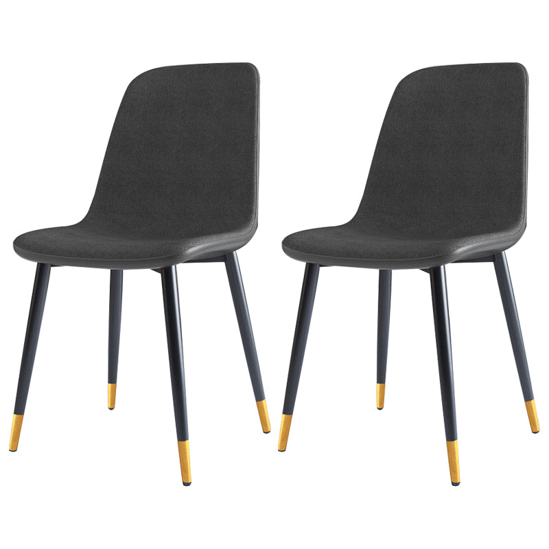 Home Scandinavian Side Chair Solid Back Metal Dining Room Chair with Black Legs