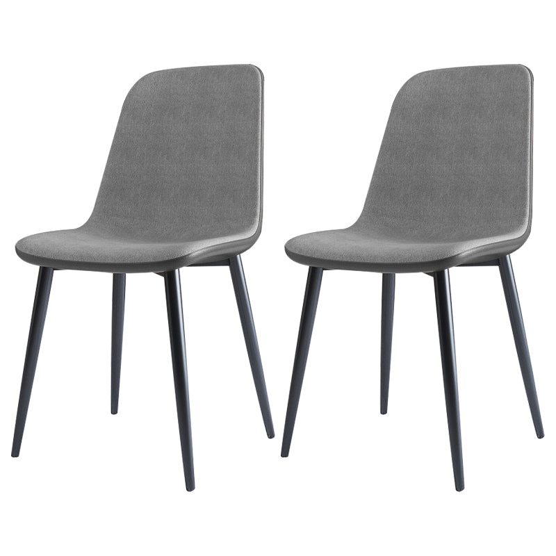 Home Scandinavian Side Chair Solid Back Metal Dining Room Chair with Black Legs