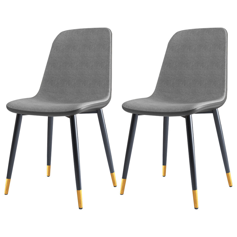 Home Scandinavian Side Chair Solid Back Metal Dining Room Chair with Black Legs