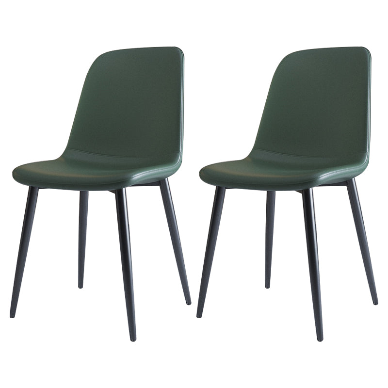 Home Scandinavian Side Chair Solid Back Metal Dining Room Chair with Black Legs