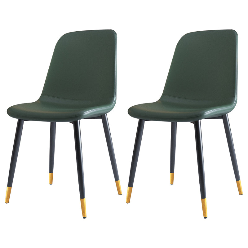 Home Scandinavian Side Chair Solid Back Metal Dining Room Chair with Black Legs