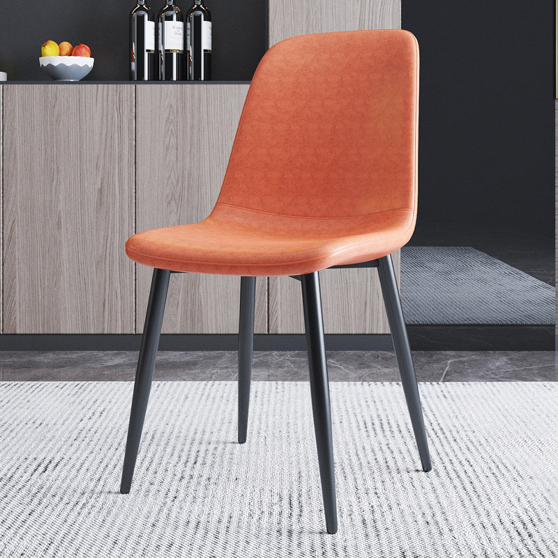 Home Scandinavian Side Chair Solid Back Metal Dining Room Chair with Black Legs