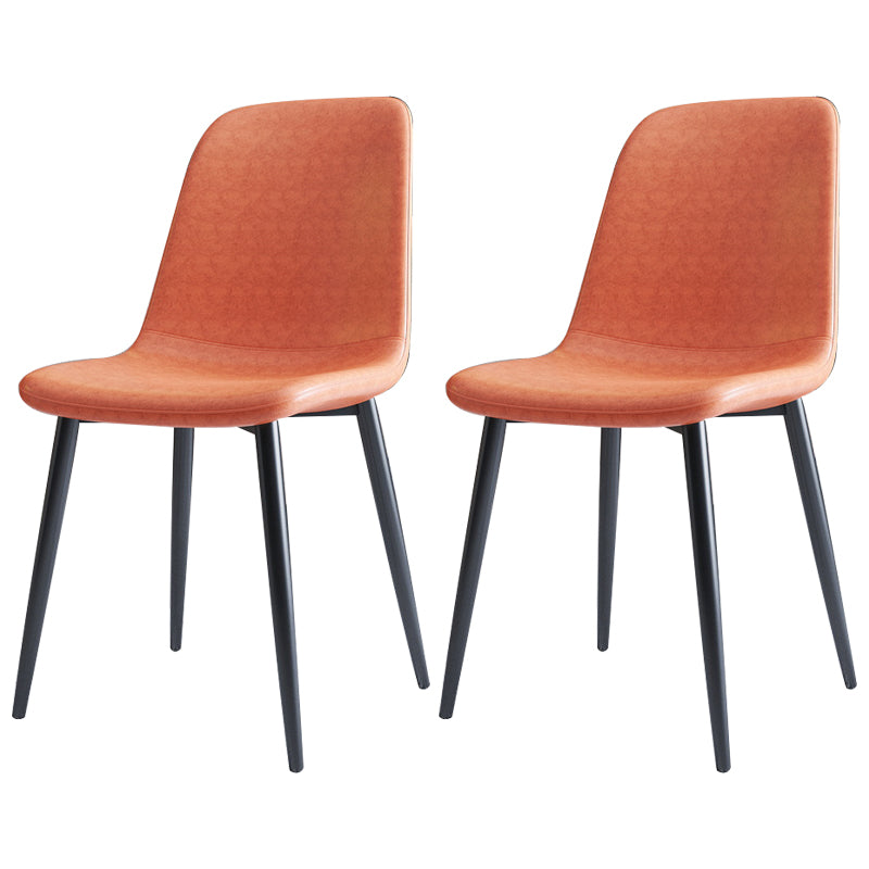 Home Scandinavian Side Chair Solid Back Metal Dining Room Chair with Black Legs