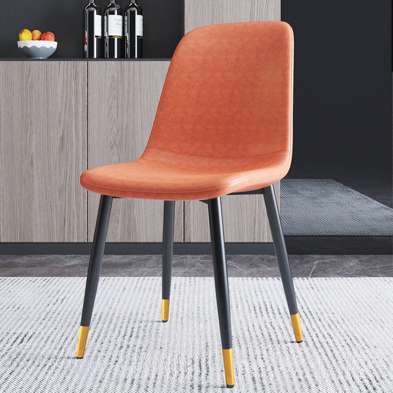 Home Scandinavian Side Chair Solid Back Metal Dining Room Chair with Black Legs