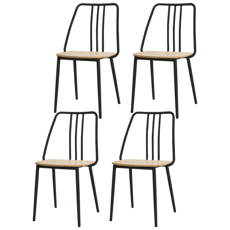 Contemporary Metal Dining Chair Slat Back Side Armless Chair for Kitchen