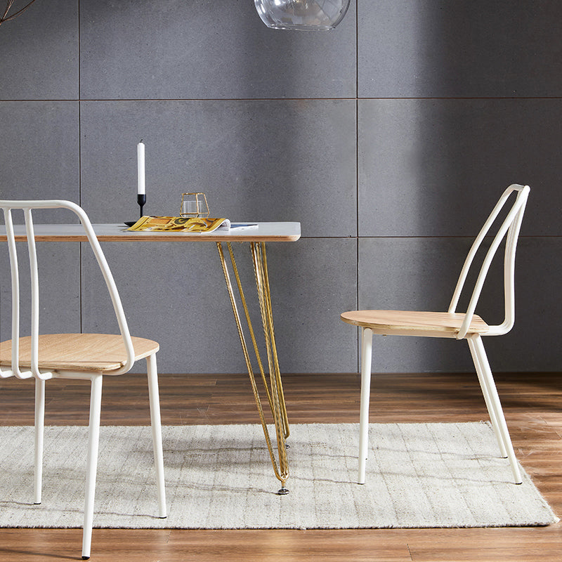 Contemporary Metal Dining Chair Slat Back Side Armless Chair for Kitchen
