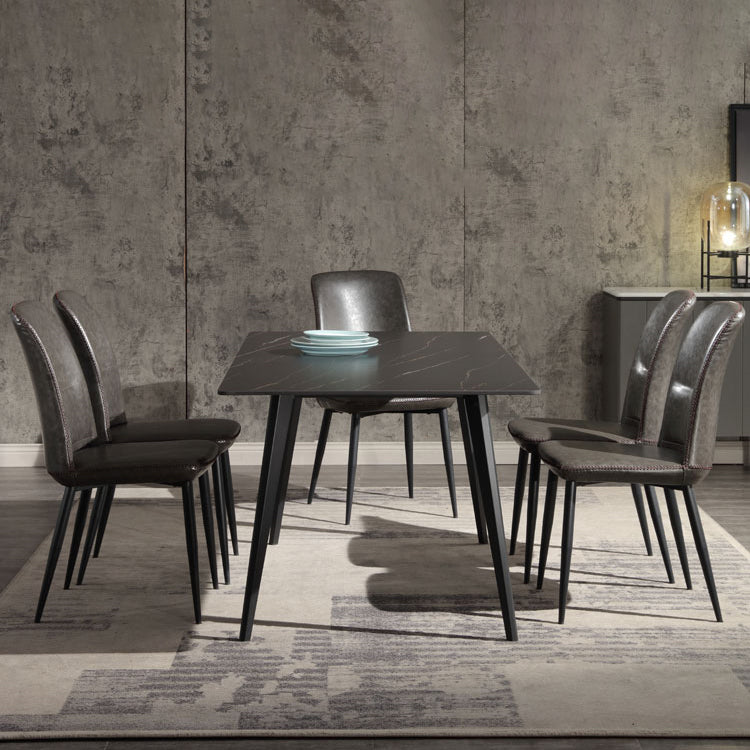 Scandinavian Style Leather Dining Chairs Solid Back Chair and 4 Black Finish Legs for Home
