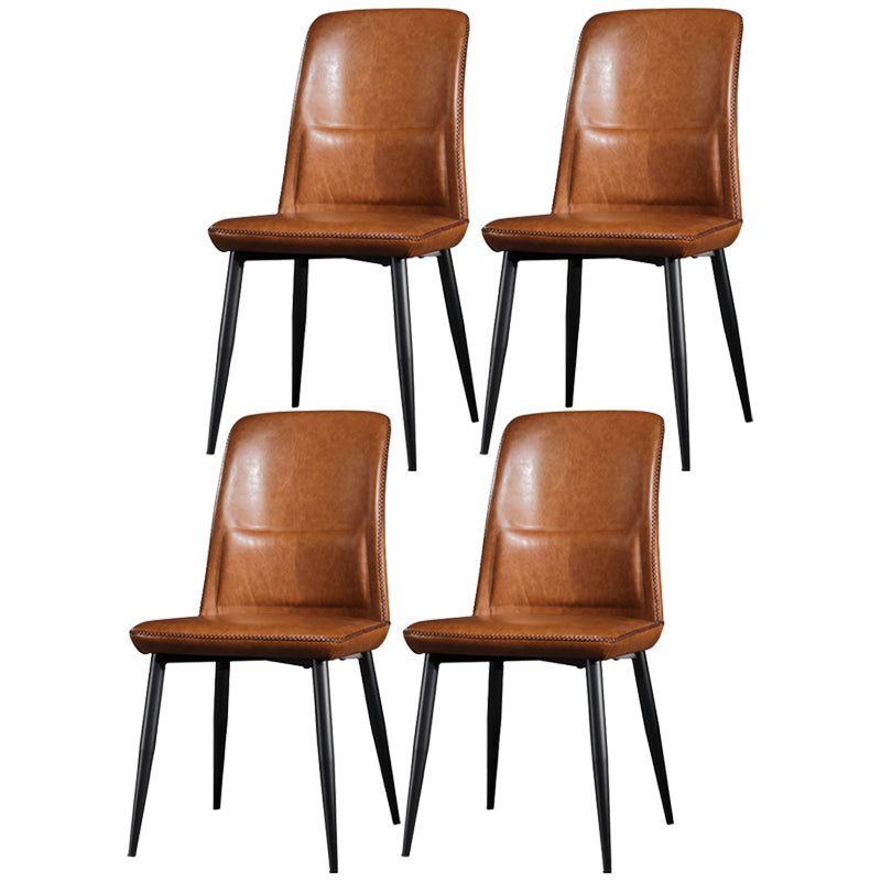 Scandinavian Style Leather Dining Chairs Solid Back Chair and 4 Black Finish Legs for Home