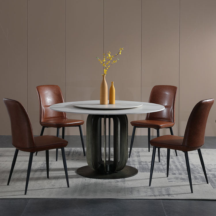 Scandinavian Style Leather Dining Chairs Solid Back Chair and 4 Black Finish Legs for Home