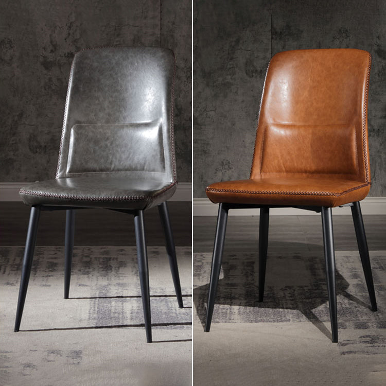 Scandinavian Style Leather Dining Chairs Solid Back Chair and 4 Black Finish Legs for Home