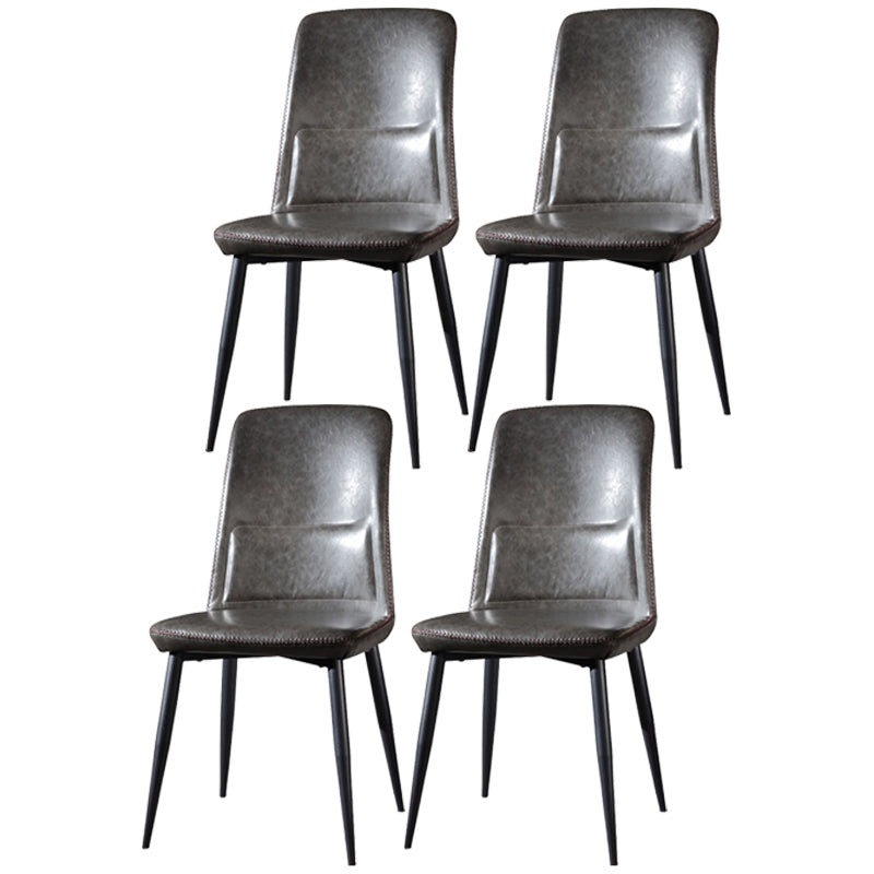 Scandinavian Style Leather Dining Chairs Solid Back Chair and 4 Black Finish Legs for Home