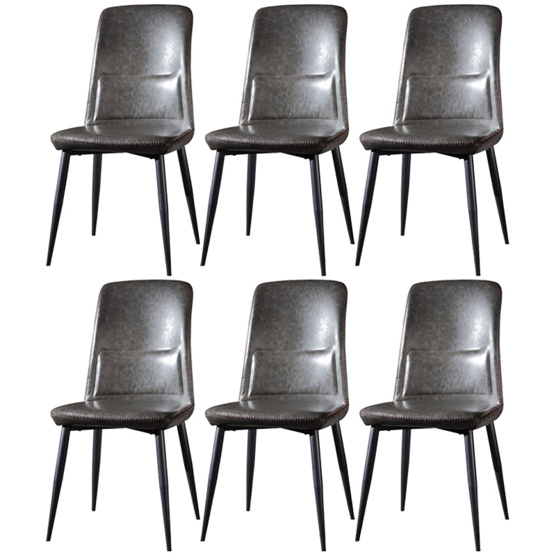 Scandinavian Style Leather Dining Chairs Solid Back Chair and 4 Black Finish Legs for Home