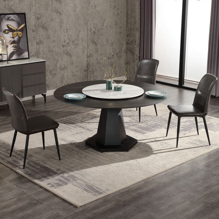 Scandinavian Style Leather Dining Chairs Solid Back Chair and 4 Black Finish Legs for Home