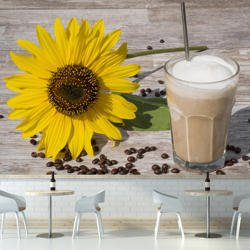 Coffee Mural Wallpaper Moisture Resistant Wall Decor for Coffee Shop, Customized Size