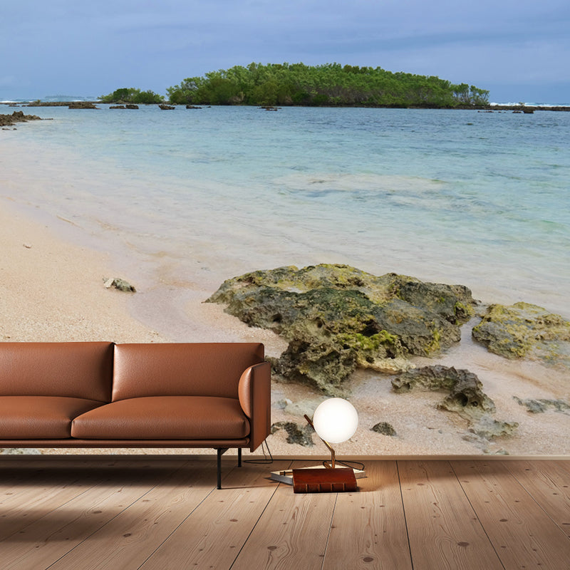 Beach Simple Mural Wallpaper for Living Room Wall Covering in Soft Color