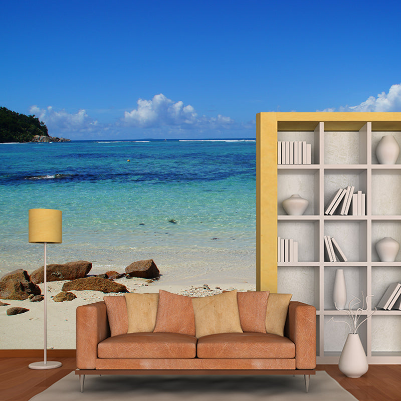 Beach Simple Mural Wallpaper for Living Room Wall Covering in Soft Color