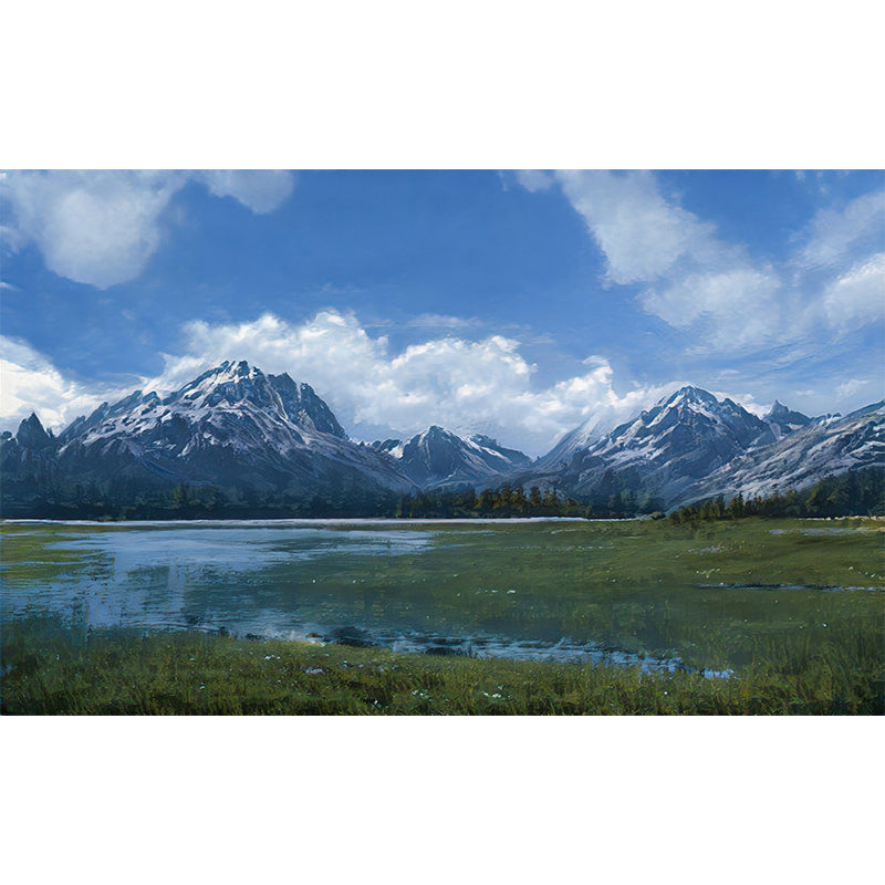 Mountain Landscape Illustration Mural Wallpaper Water-Resistant Wall Art for Sitting Room