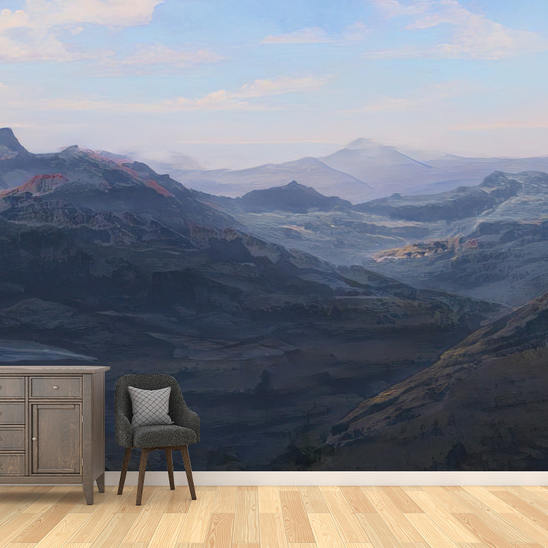 Mountain Landscape Illustration Mural for Guest Room Decoration, Mildew Resistant