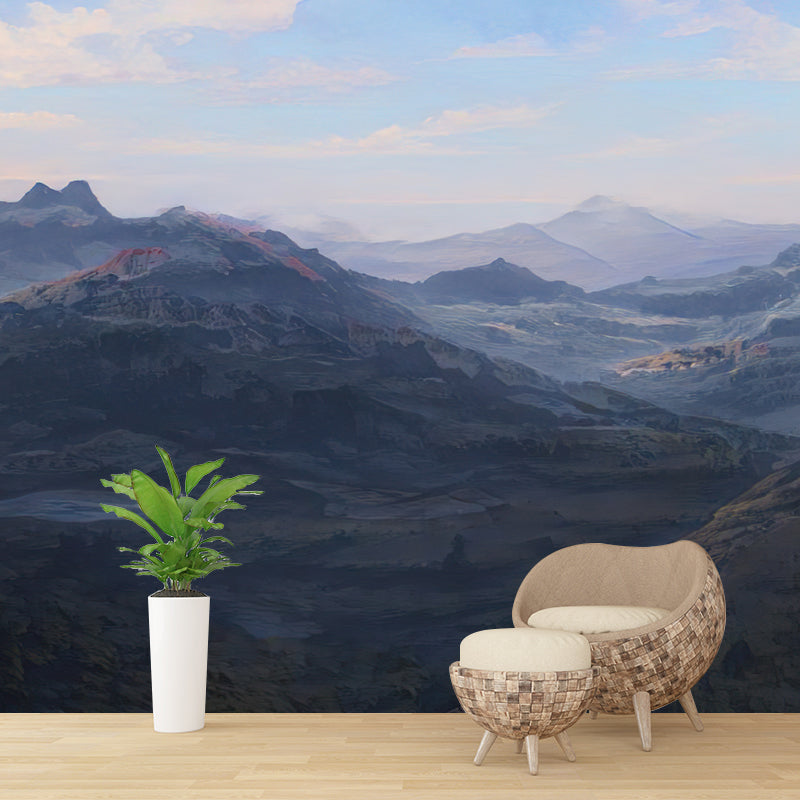 Mountain Landscape Illustration Mural for Guest Room Decoration, Mildew Resistant