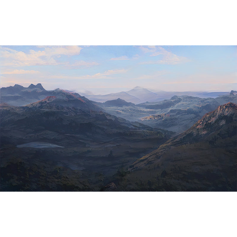 Mountain Landscape Illustration Mural for Guest Room Decoration, Mildew Resistant