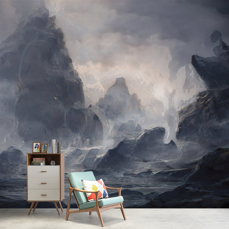 Mountain Landscape Illustration Mural for Guest Room Decoration, Mildew Resistant