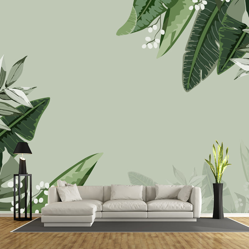 Leaf Plant Illustration Mural Wallpaper Stain-Resistant Wall Covering for Reading Room