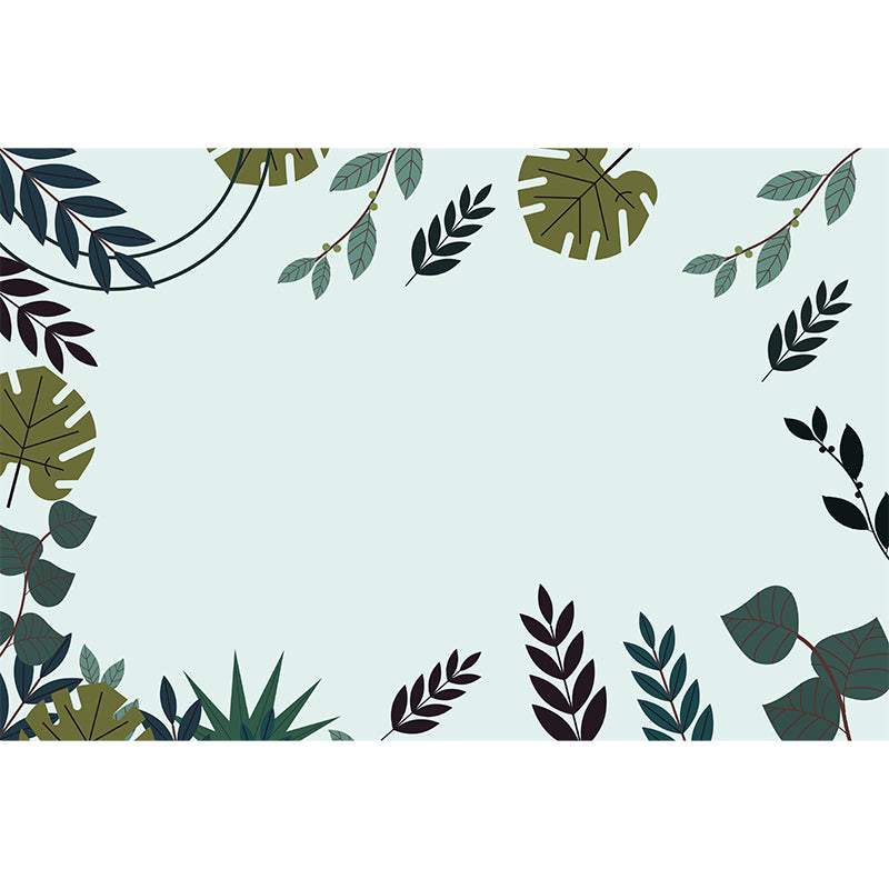 Leaf Plant Illustration Mural Wallpaper Stain-Resistant Wall Covering for Reading Room